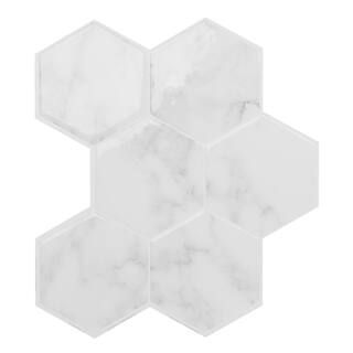 Hexa Yule 9.56 in. x 10.61 in. Vinyl Grey Peel and Stick Decorative Kitchen and Bathroom Wall Til... | The Home Depot