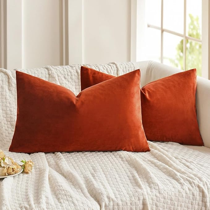 MIULEE Pack of 2 Burnt Orange Velvet Throw Pillow Covers 12x20 Inch Soft Solid Decorative Set Lum... | Amazon (US)