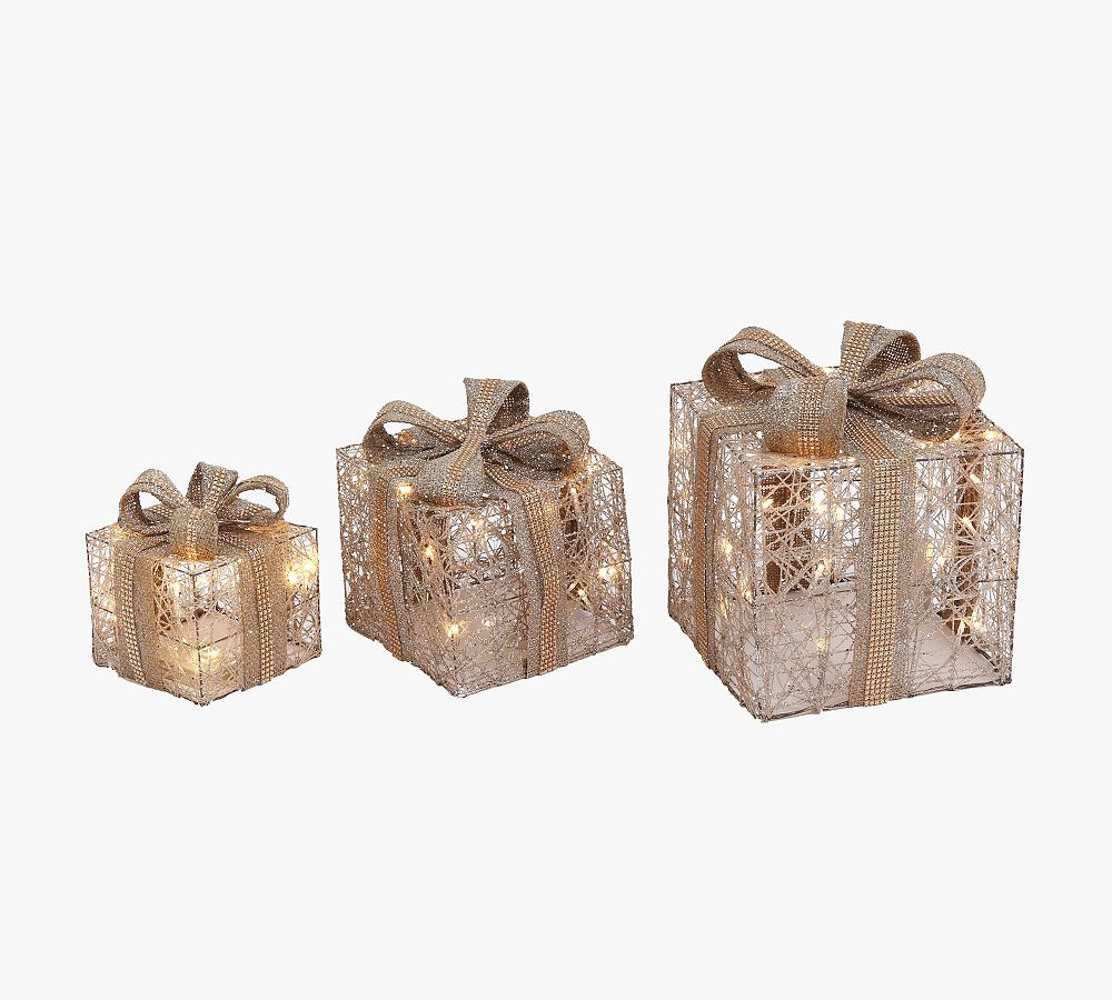Lighted Gold Gift Boxes - Set Of 3 | Pottery Barn (US)