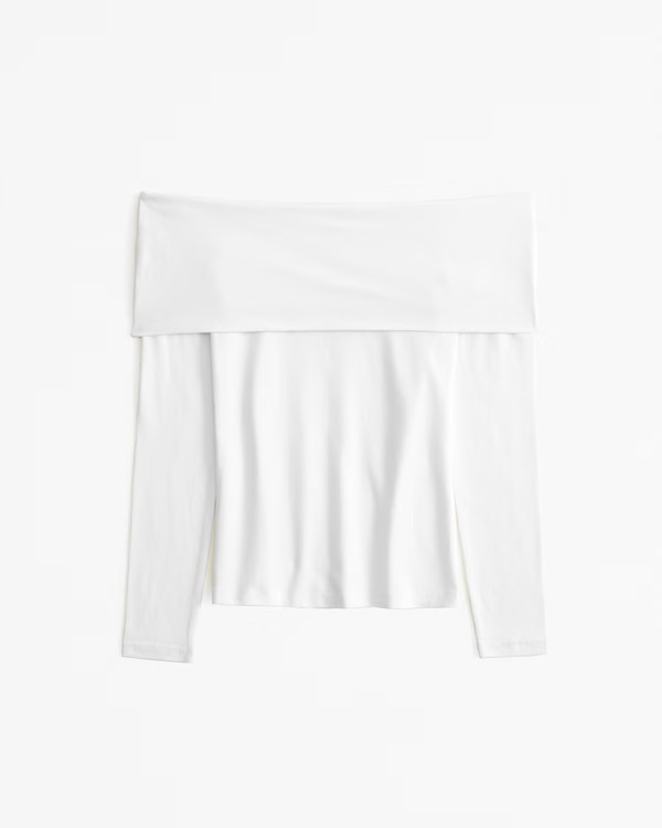 Women's Long-Sleeve Cotton-Blend Seamless Fabric Tuckable Off-The-Shoulder Top | Women's Tops | A... | Abercrombie & Fitch (US)