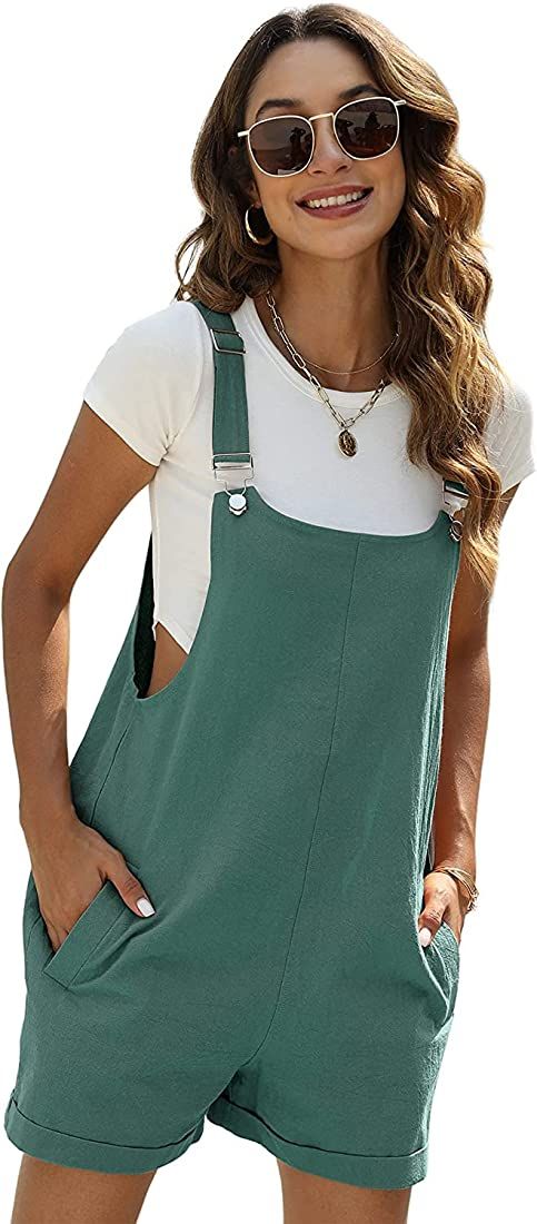 Fiona Jolin Women's Summer Cotton Linen Short Overalls Casual Bib Overall Shorts Rompers with Poc... | Amazon (US)