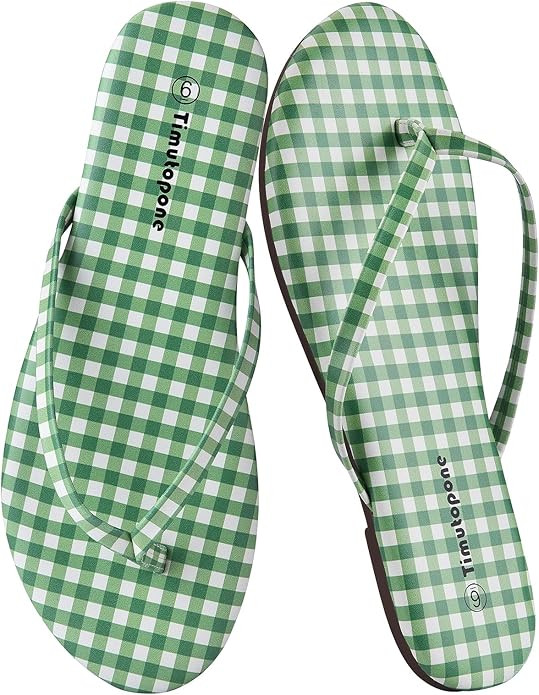 Plaid Flip Flops for Women Memory Foam Flat Sandals Comfortable Casual Thong Summer Outdoor Beach... | Amazon (US)