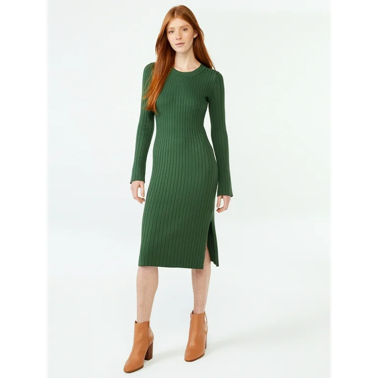 Free Assembly Women's Pleated Sweater Midi Dress | Walmart (US)