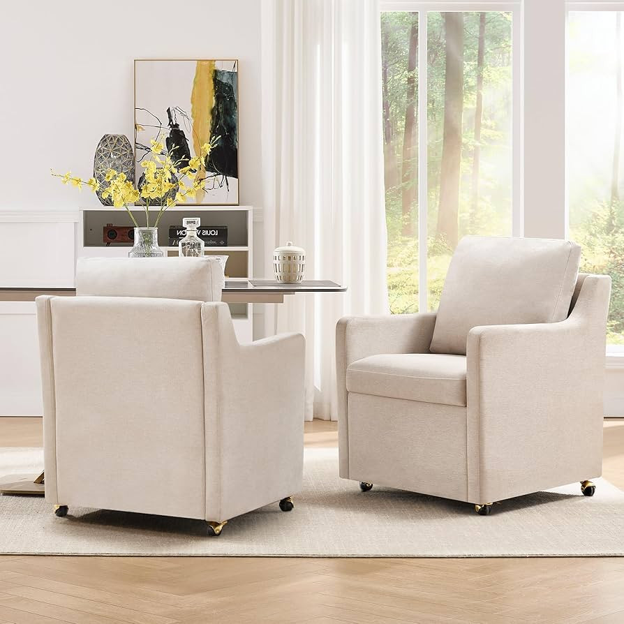 Amazon.com - YI DANICA Modern Linen Dinging Chair with Casters.Upholstered Arm Chair for Relaxing... | Amazon (US)