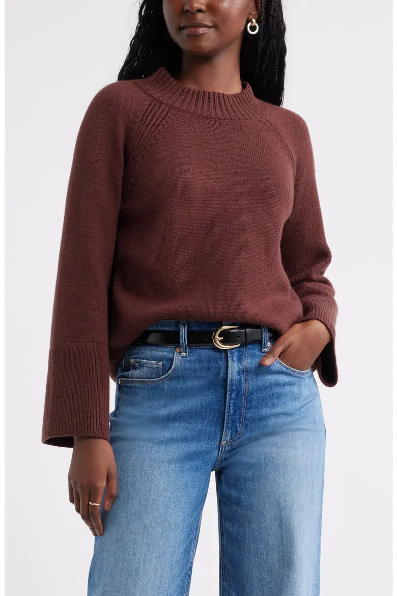 Caslon® Bell Sleeve Mock Neck Merino Wool & Cotton Sweater (Women) | Nordstrom | Nordstrom