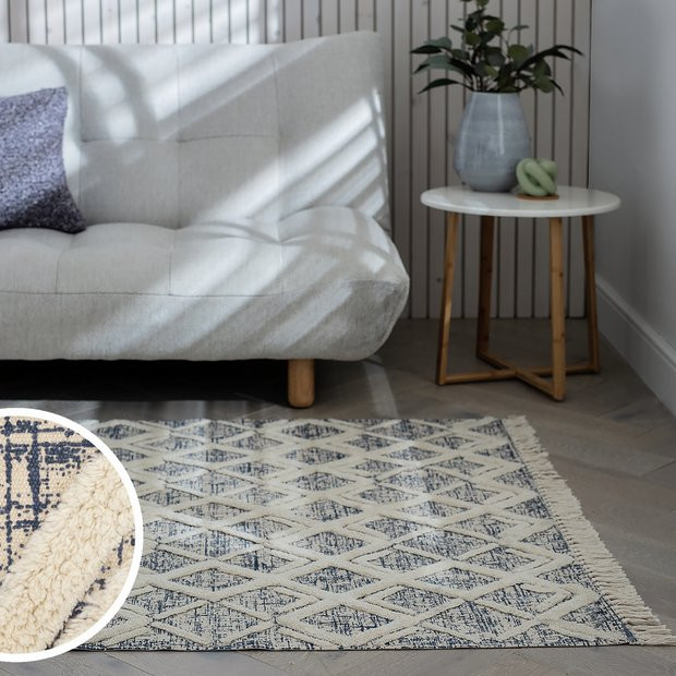 Habitat Dark Sands Patterned Foldable Rug - Blue | Habitat UK