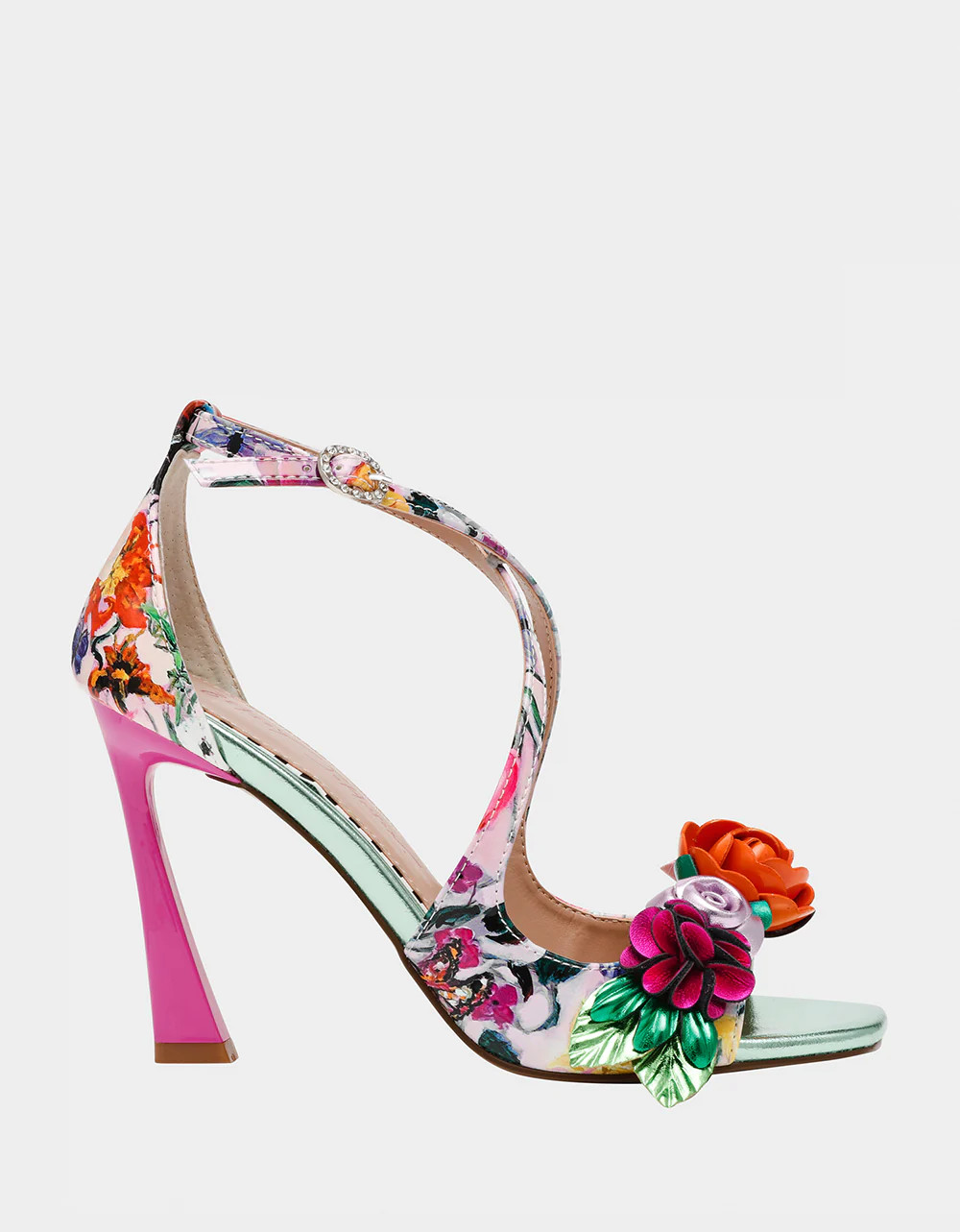 MIKAH PALE PINK FLORAL Square-Toe Strappy Heel | Women's Heels | Betsey Johnson