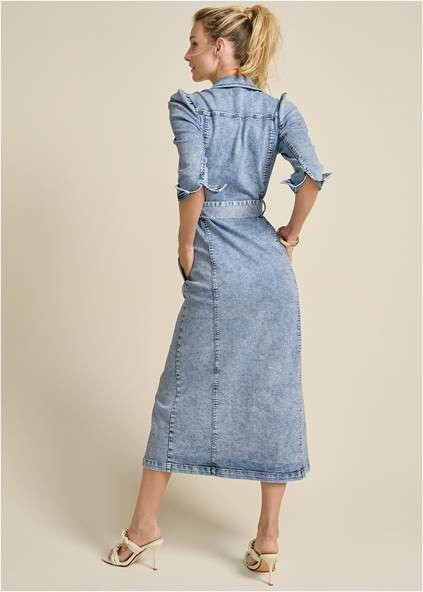 Tie-Waist Denim Midi Dress | VENUS