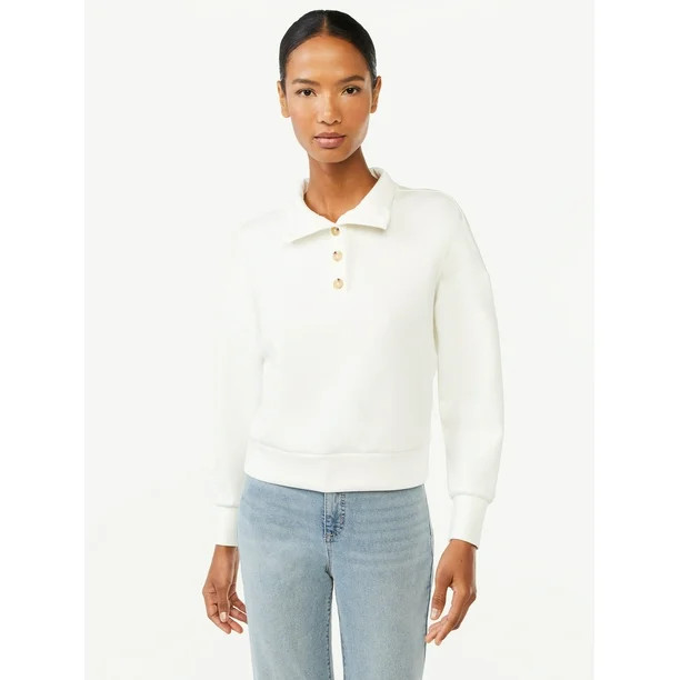Scoop Women's Scuba Knit Button Neck Sweatshirt | Walmart (US)