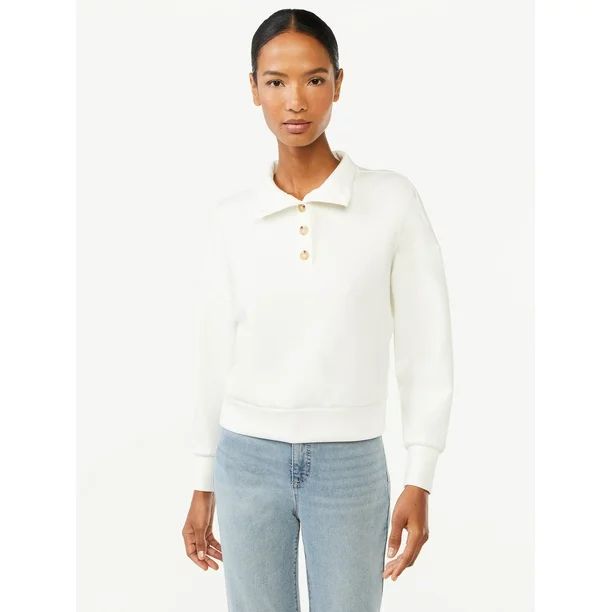 Scoop Women's Scuba Knit Button Neck Sweatshirt | Walmart (US)
