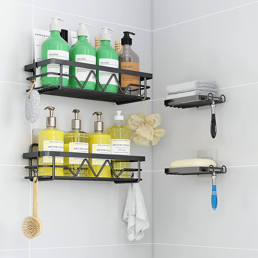 LEGUANG Shower Caddy, Adhesive Shower Organizer No Drilling, 4-Pack Shower Shelves, Rustproof Bat... | Amazon (US)
