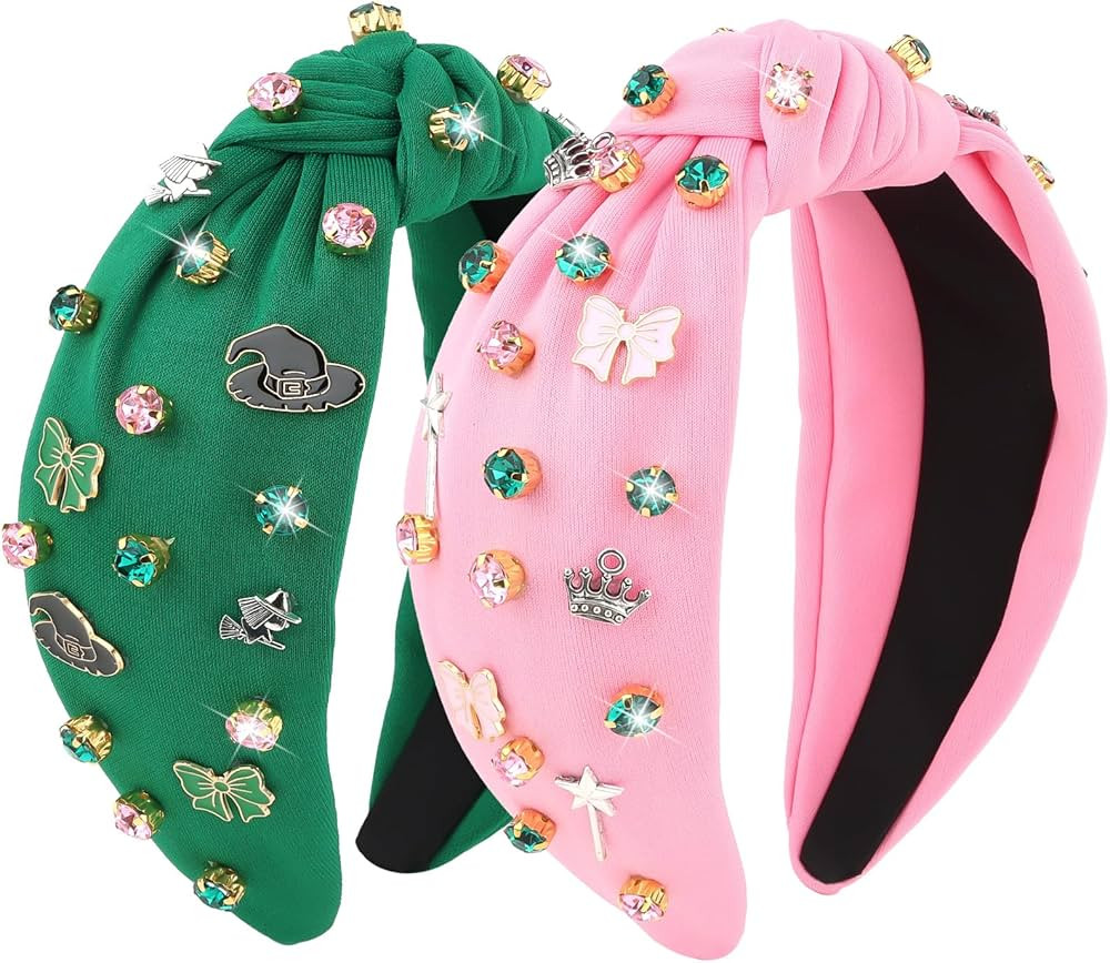 Jaciya Pink and Green Knotted Headbands with Rhinestones and Charms Witch Headbands for Women Wit... | Amazon (US)