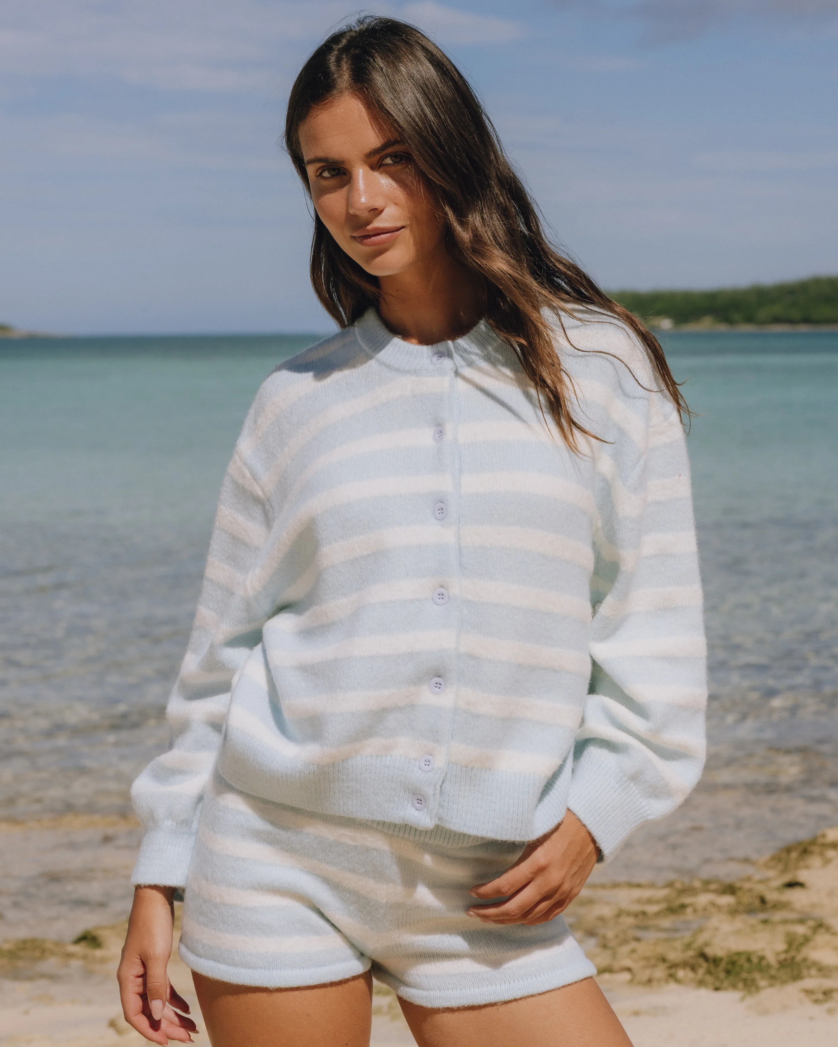 Button Up Sweater - Lake Day + Cream Stripe | Daily Drills LLC