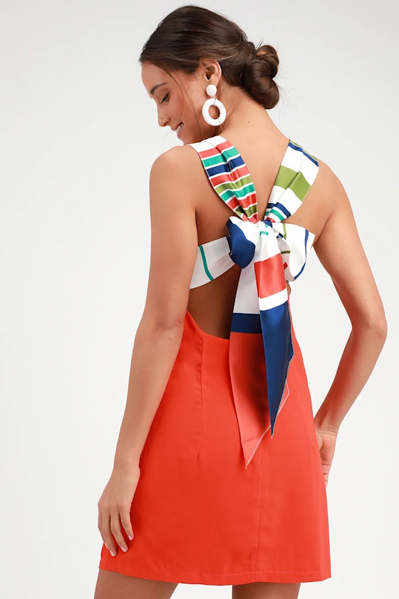 Joyful Red Orange Multi Stripe Tie-Back Mini Dress | Lulus (US)