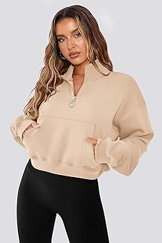 PRETTYGARDEN Women's Fall Fashion Zip Up Sweatshirt Casual Long Sleeve Collared Crop Tops Blouse Act | Amazon (US)