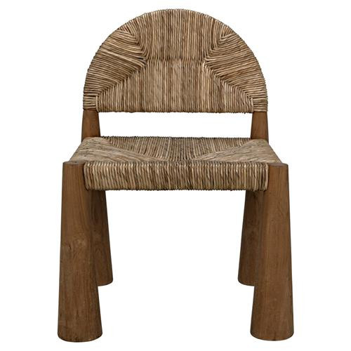 Noir Laredo Coastal Beach Natural Teak Wood Woven Rush Dining Side Chair | Kathy Kuo Home