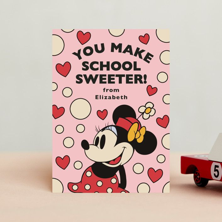 "Disney's Vintage Minnie" - Customizable Classroom Valentine's Day Cards in Pink by Heather Scher... | Minted