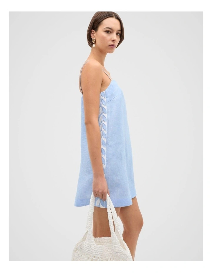 Motif Trim Mini Dress in Cornflower Blue Crossdye | Myer