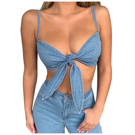 Diahey Women s Casual Fashion Sexy Suspenders Denim Lace-up Bralette Tops | Walmart (US)