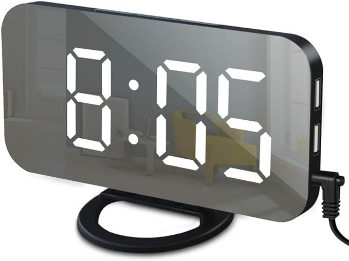 GLOUE Alarm Clock with USB Charger, Digital Alarm Clocks for Bedrooms, Large Mirror Surface, Easy... | Amazon (US)