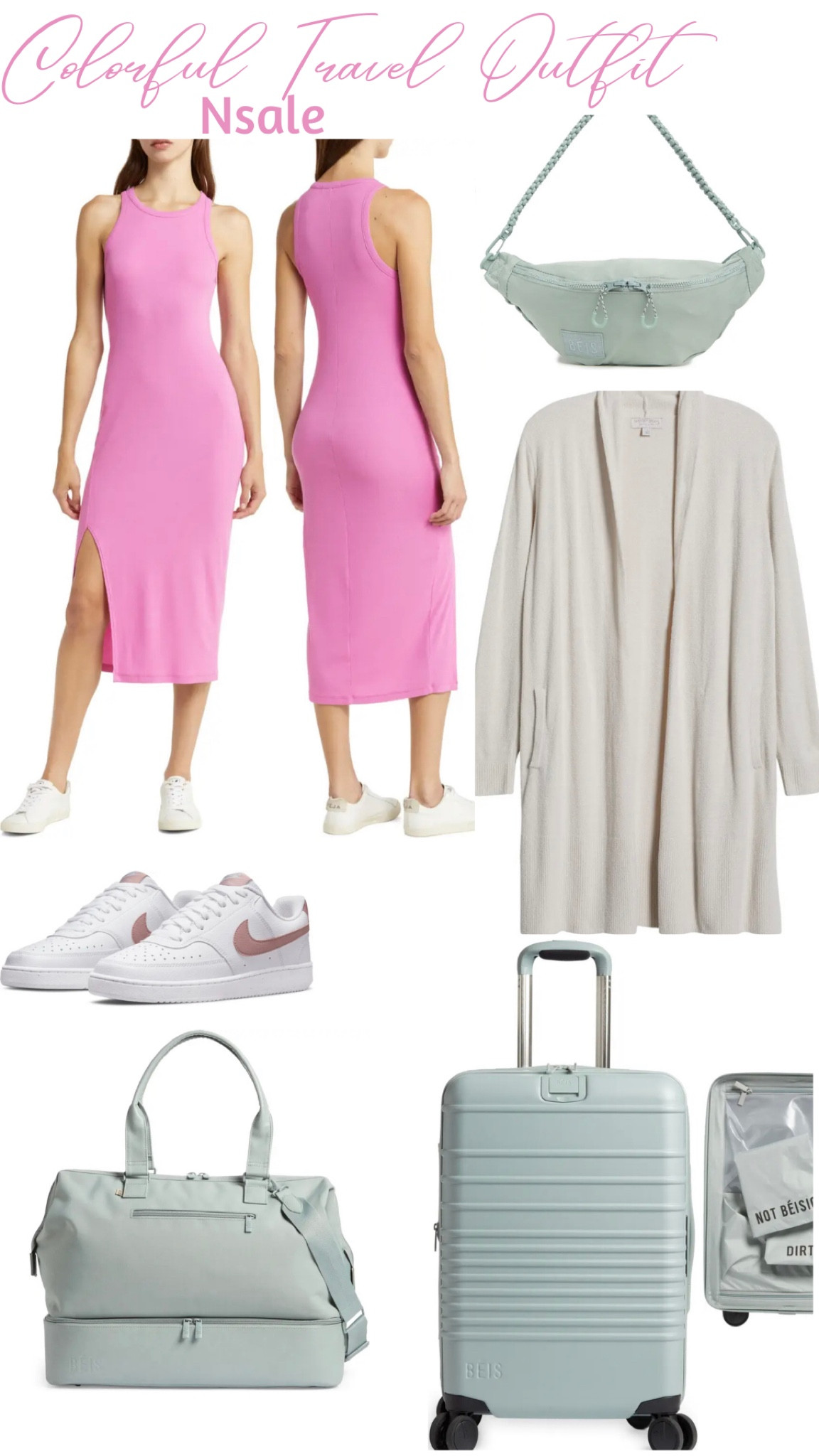 I have this luggage in pink and love it! The duffel bag is the best because I can fit three pairs of shoes or two large toiletry bags in the bottom zippered compartment. It also slides right over the suitcase handle so it’s easy to walk through the airport. Also this cardigan is the softest coziest ever and perfect for travel days. Everything’s included in this years Nsale, Nordstrom anniversary sale. Beis luggage 

#LTKtravel #LTKxNSale #LTKstyletip