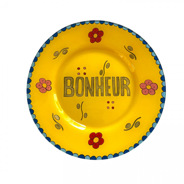 Bonheur Painted Dinner Plate, Yellow | The Avenue