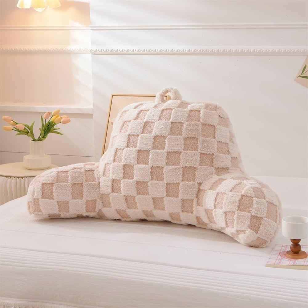 Aimuan Reading Pillow Checkered Bed Rest Wedge Backrest Checkerboard Pillow with Arms Back Suppor... | Amazon (US)