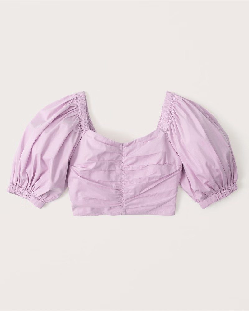 Cinched Puff Sleeve Poplin Top | Abercrombie & Fitch (US)