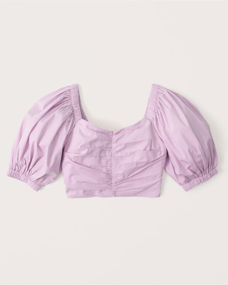 Women's Poplin Cinched Puff Sleeve Top | Women's New Arrivals | Abercrombie.com | Abercrombie & Fitch (US)