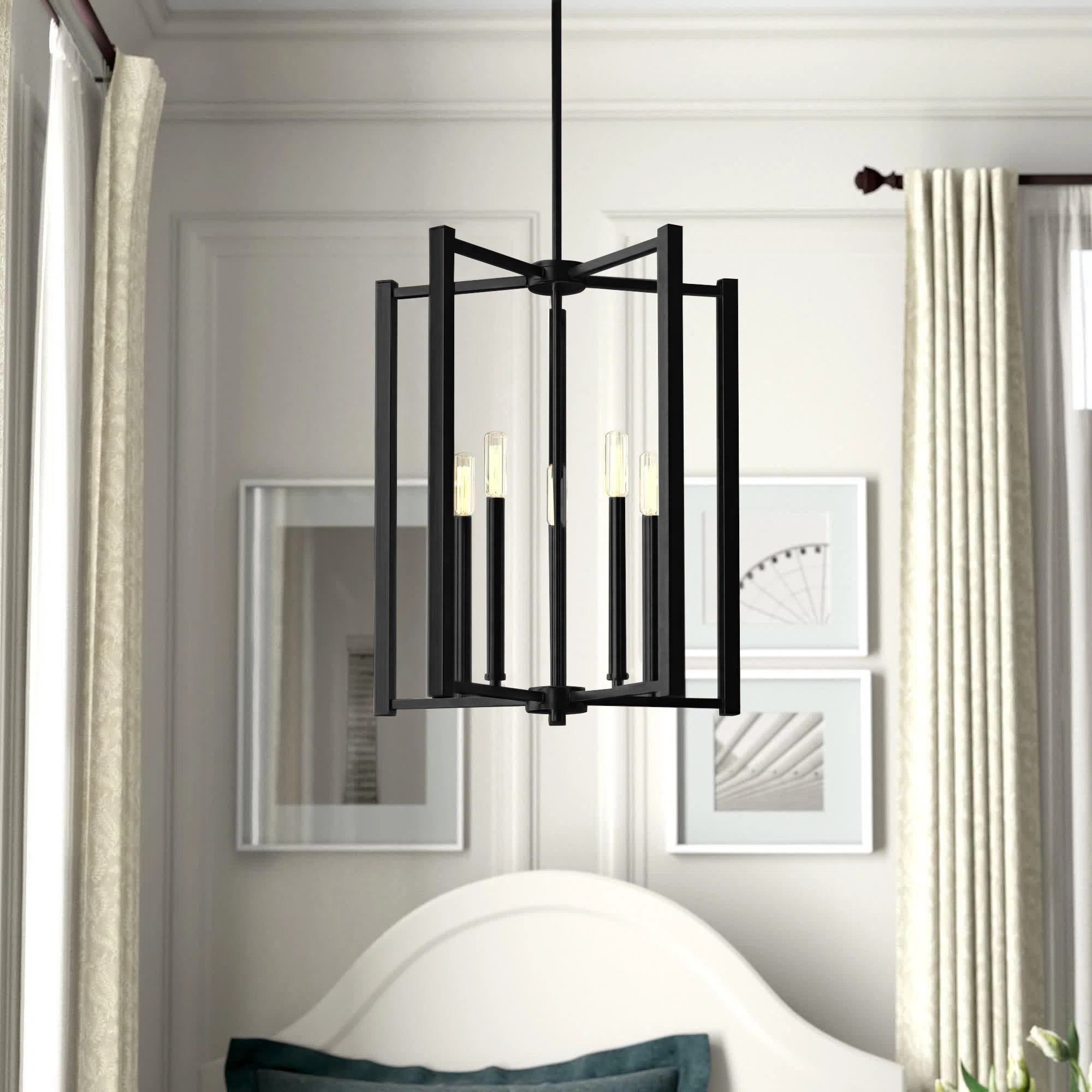 Brenton 5 - Light Lantern Square / Rectangle Pendant in Matte Black | Wayfair North America