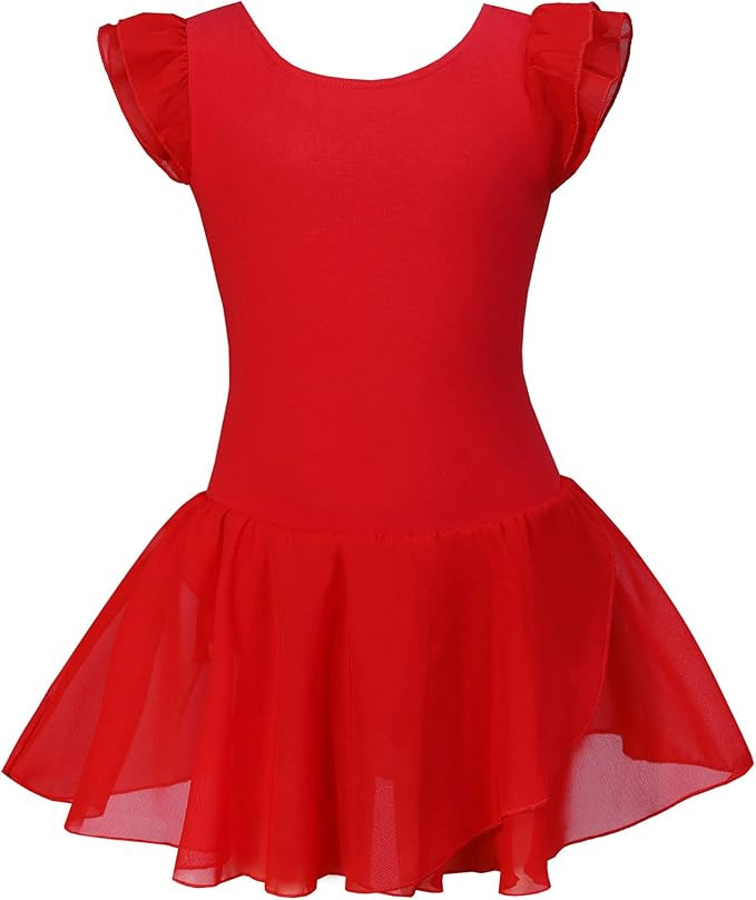 *daisysboutique* Girls Ballet Leotards Dress Tutu with Skirt Ruffle Sleeve Dance Outfit for Kids ... | Amazon (US)