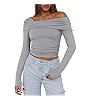 ANRABESS Womens One Off Shoulder Shirts Long Sleeve Slim Fitted Going Out Crop Tops 2025 Fall Out... | Amazon (US)