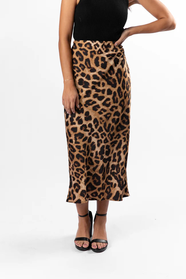 Into The Night Satin Leopard Midi Skirt FINAL SALE | Pink Lily