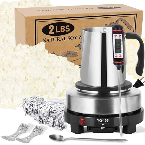 SAEUYVB Candle Making Kit with Wax Melter, Candle Wax for Candle Making - DIY Candle Making Supplies, Including 2lbs Soy Wax Flakes, Melting Pot, Electric Stove,Candle Kit for Adults, Beginnner | Amazon (US)