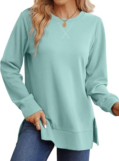 Saloogoe Sweatshirt for women Side Split Fall Fashion 2025 Long Sleeve Shirts Trending Now | Amazon (US)