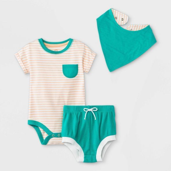 Baby Boys' 3pc Striped Top & Bottom Set with Bib - Cat & Jack™ Green | Target