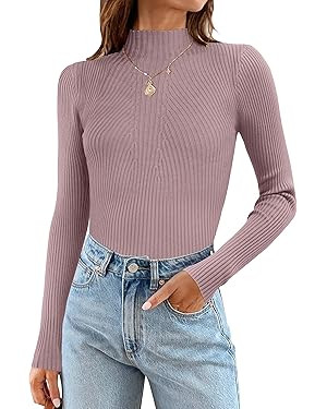 ZESICA Women's 2023 Fall Long Sleeve Turtleneck T Shirt Ribbed Knit Sweater Slim Fit... | Amazon (US)