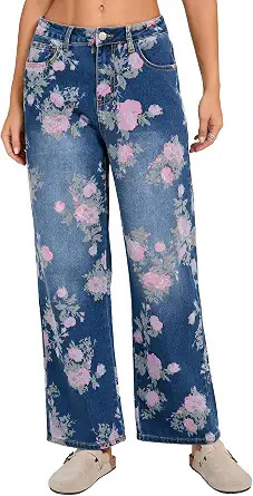 Kedera Straight Jeans for Women Embroidered Wide Leg Denim Pants Boyfriend Baggy Jeans | Amazon (US)