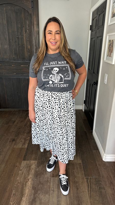 Halloween is coming! Here's a fun teacher outfit to wear all October! The T-shirt is so soft and comfortable. It felt high end. My usual size is XL and I'm wearing an XXL.
#amazonfinds #fallfashion #fashionfinds #midsizestyle

#LTKHalloween #LTKshoecrush #LTKstyletip