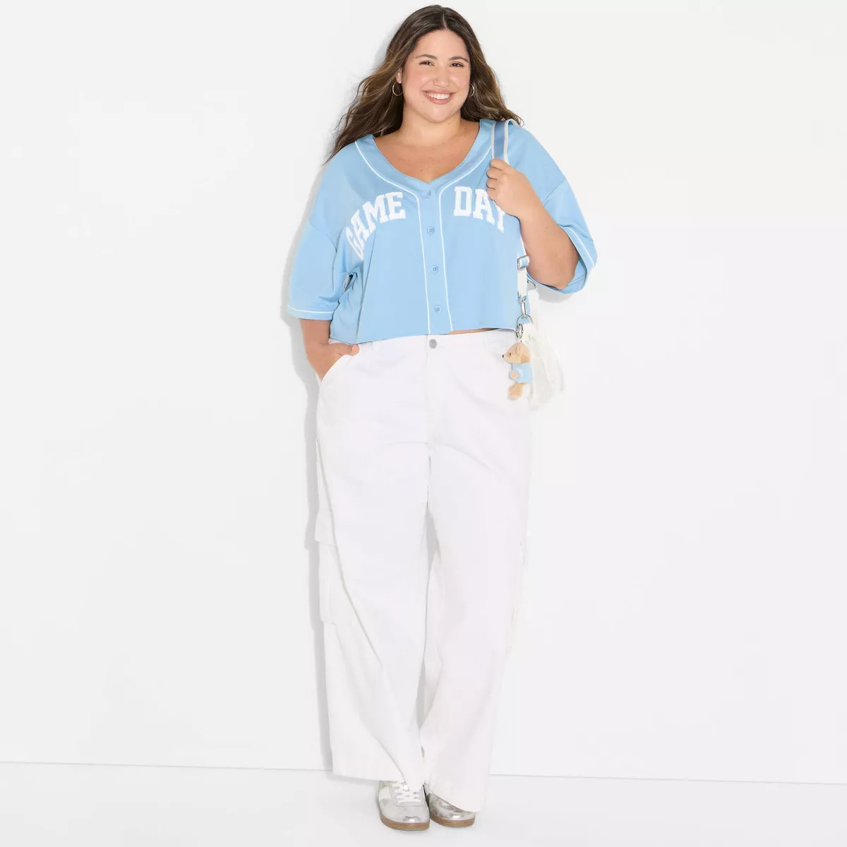 Women's Game Day Cropped Elbow Sleeve V-Neck Athletic Jersey - Wild Fable™ Burgundy 3X | Target