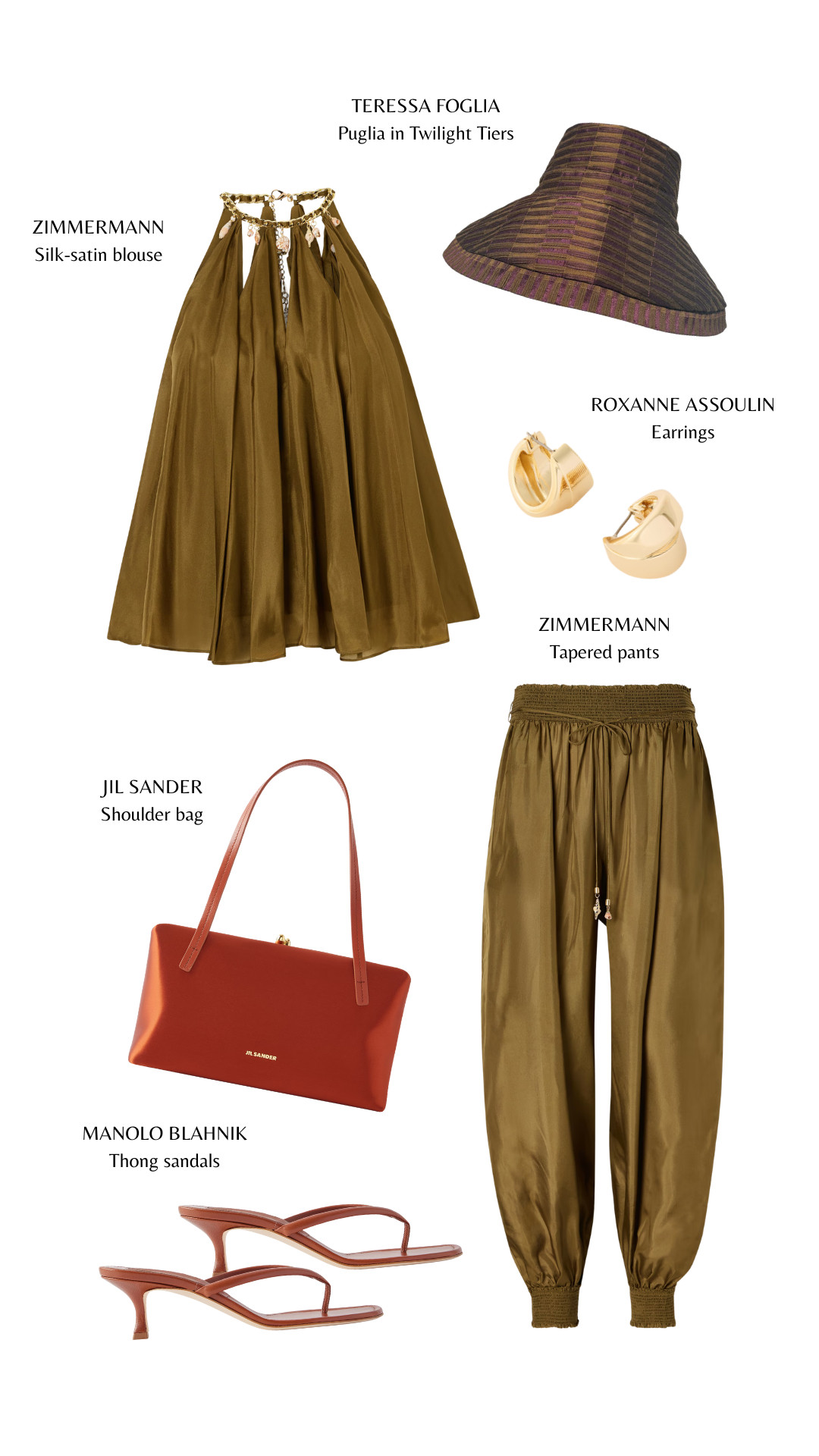 Monochromatic olive silk paired with rich terracotta accents for the ultimate elevated resort look. 

#OOTD #ResortWear #LuxuryFashion #SummerChic #Zimmermann 

 #LTKootd #LTKBeauty #LTKTravel
