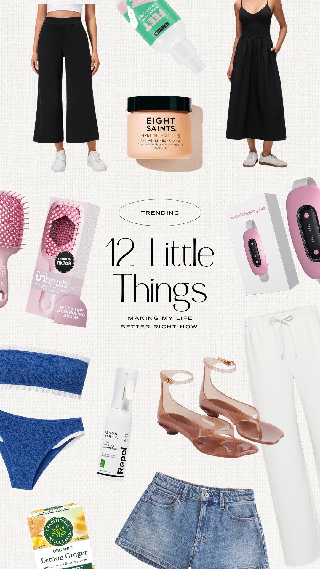 12 little things making my life better right now! Our favorite digestion tea at night. Amazon bra-free maxi in XXS with built-in shelf bra and adjustable straps. Neck firming cream. Wrinkle resistant pants in XS regular - I also ordered short length to try. My favorite smoothing and detangling brush. Amazon modal blend wide leg pants in XXS. Amazon jelly heels - I’m a 6.5 and did a 6 because I didn’t see my size and they fit. Love this heating pad!! Foot spray that instantly peels off dead skin. My sneaker spray that repels dirt and water. The best denim shorts in size 24, curve love. Curve love gives you an extra 2” in hips and thighs and helps eliminate waist gap for pear/hourglass shapes. Linking the regular version if you’re more straight and narrow.

#LTKootd #LTKTravel #LTKBeauty