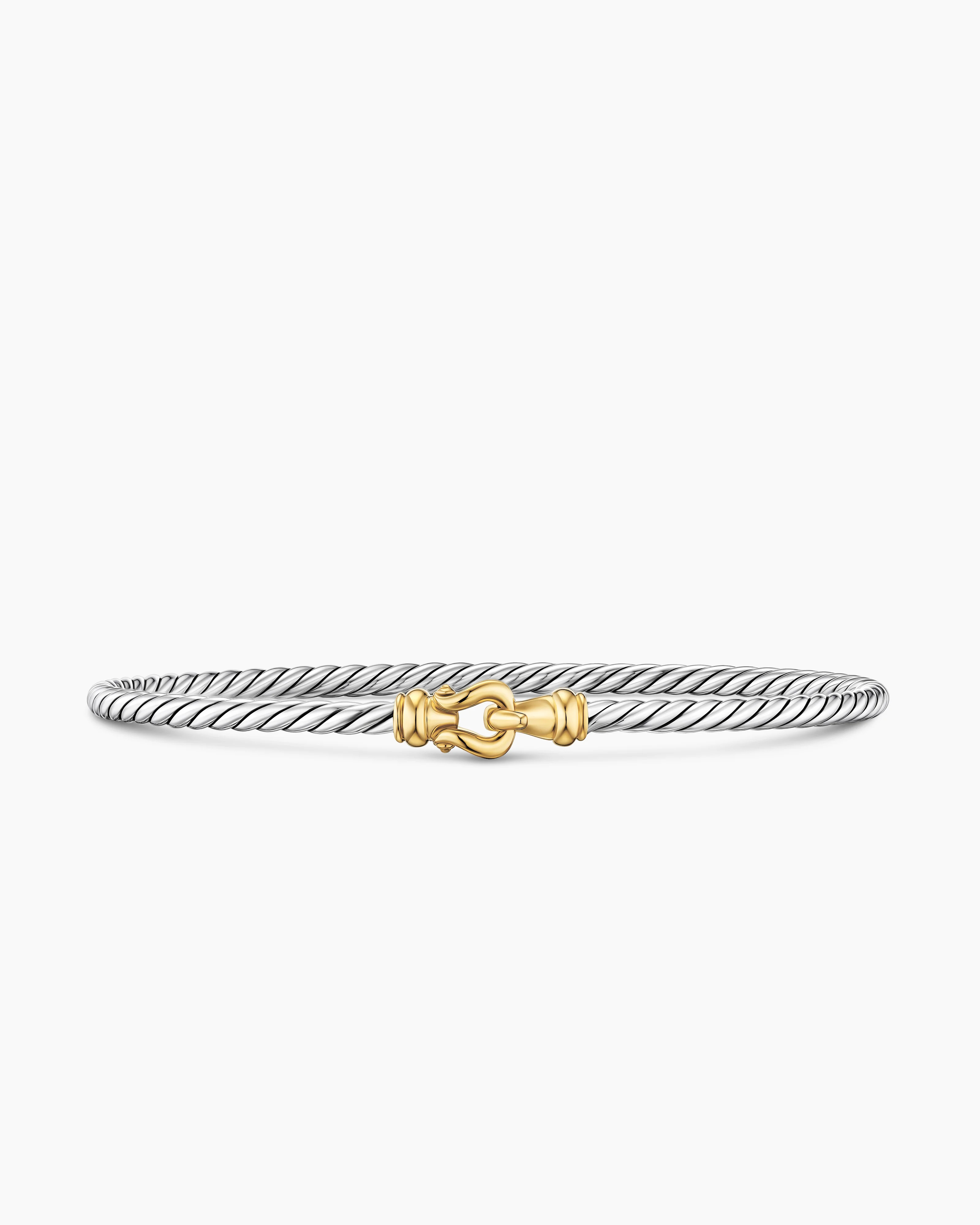 David Yurman | Micro Cable Flex Buckle Bracelet in Sterling Silver with 14K Yellow Gold, 2.6mm | David Yurman