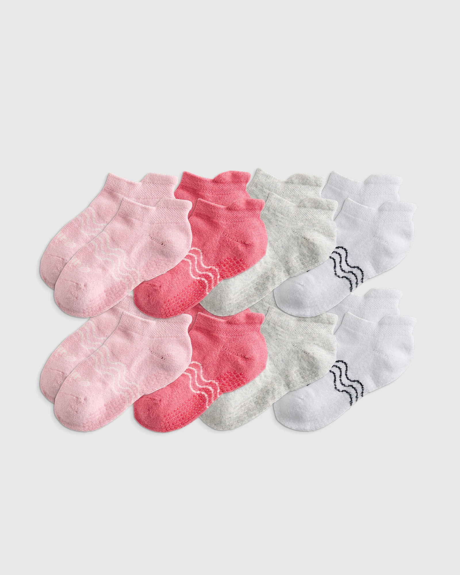 Kids Organic Cotton Gripper Ankle Socks 8-Pack - Toddler in Pink/White Multi | Quince
