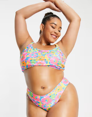 We Are We Wear Plus – Sonia – Bikinihose mit neonfarbenem Retro-Blumenmuster – MULTI | ASOS | ASOS (Global)