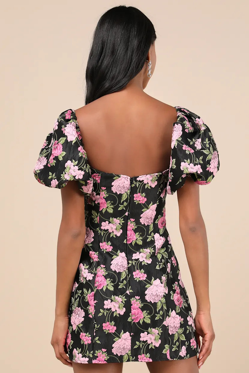 Completely Beloved Black Floral Off-the-Shoulder Mini Dress | Lulus