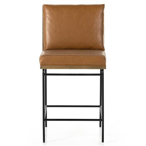 Inno Industrial Loft Brown Faux Leather Seat Black Iron Frame Counter Stool | Kathy Kuo Home
