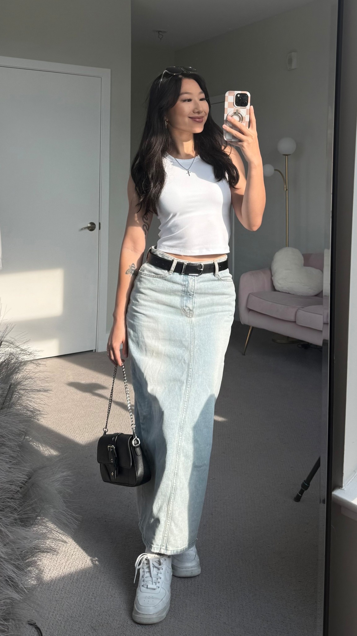 White Ribbed Top: size XS
Denim Maxi Skirt: linking similar

Outfit idea, casual outfit, summer style

#LTKSeasonal #LTKStyleTip #LTKShoeCrush