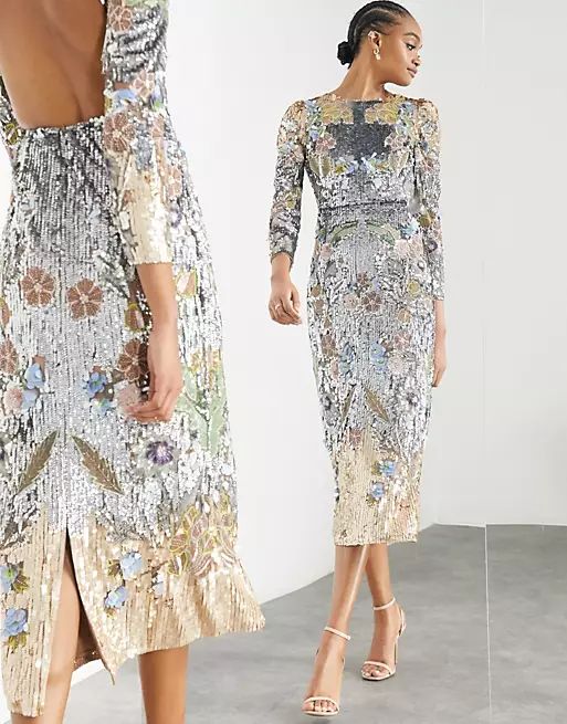 ASOS EDITION sequin-and-floral detailed midi dress | ASOS (Global)