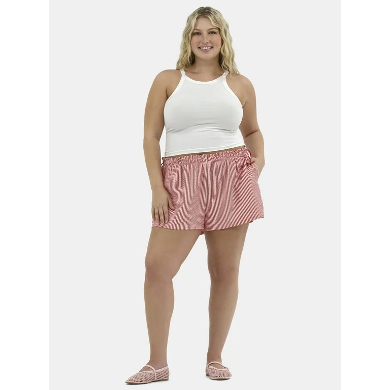 No Boundaries Striped Seersucker Bungee Shorts, 2" Inseam, Women's and Women's Plus | Walmart (US)